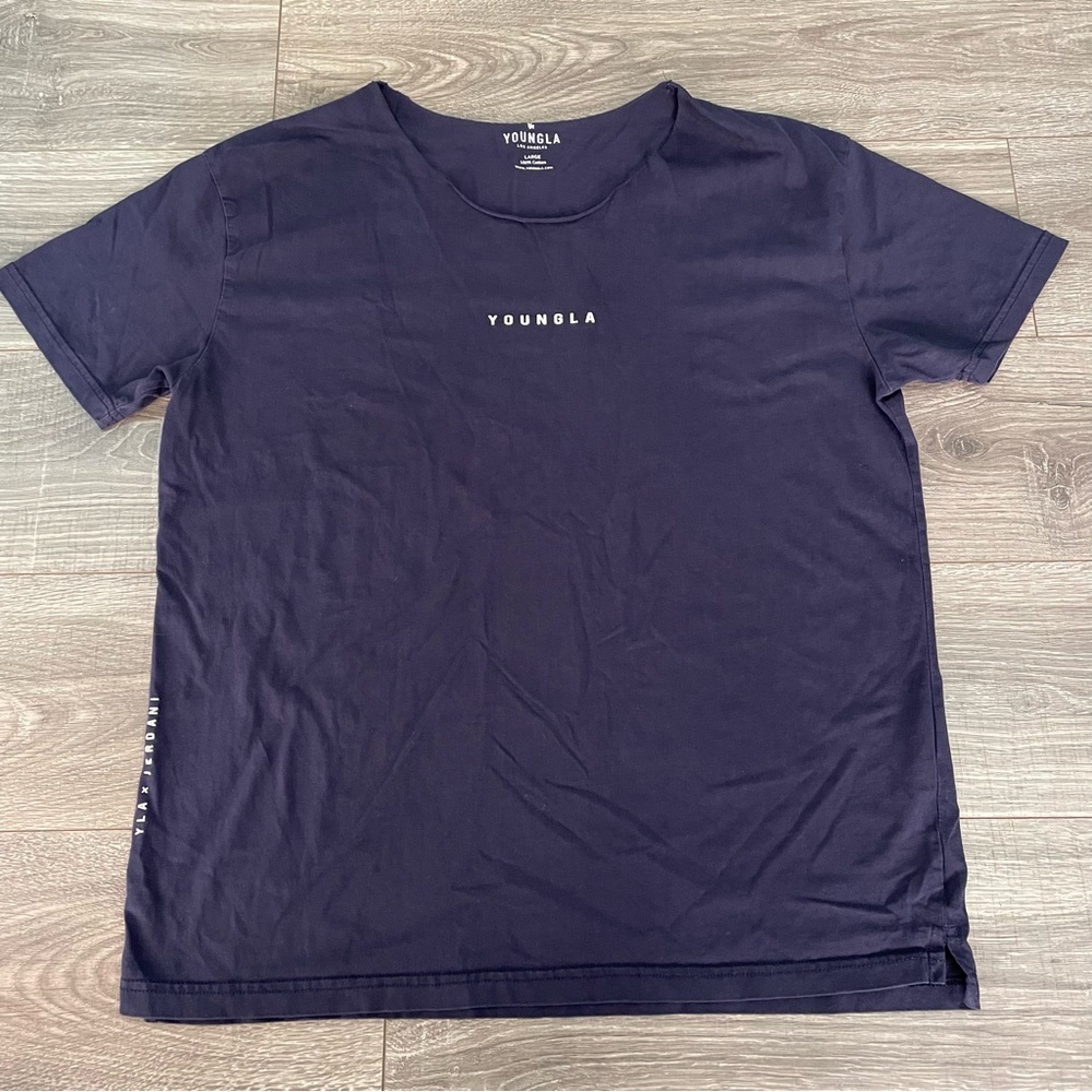 YoungLA Blue Short Sleeve Tee Classic Crew Neck Size Large